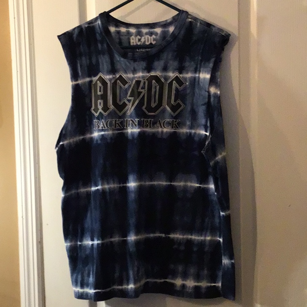 AC/DC Size Large Mens cutoff T-shirt in blue Tie-die